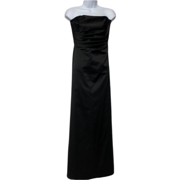 Night Way collection black satin strapless gown with ruched bodice size 10 - Picture 1 of 3